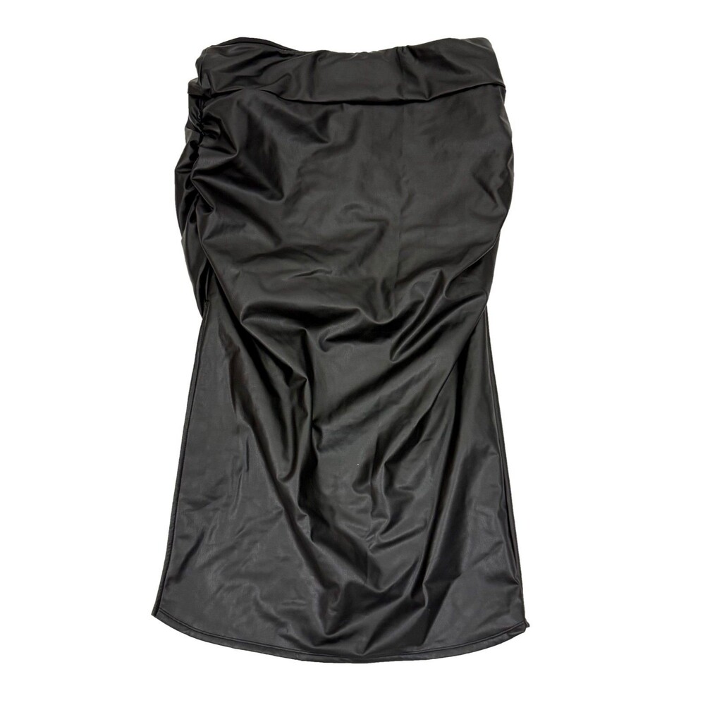 HALARA High Rise Tummy Cntl Ruched 2-in-1 Fleece PU Midi Skirt XL NEW B76 - Picture 3 of 6